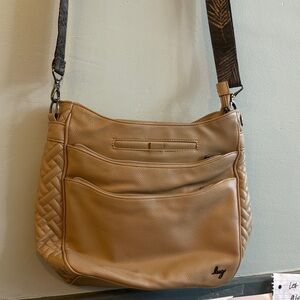 Lug Beige Shoulder Bag with Patterned Strap